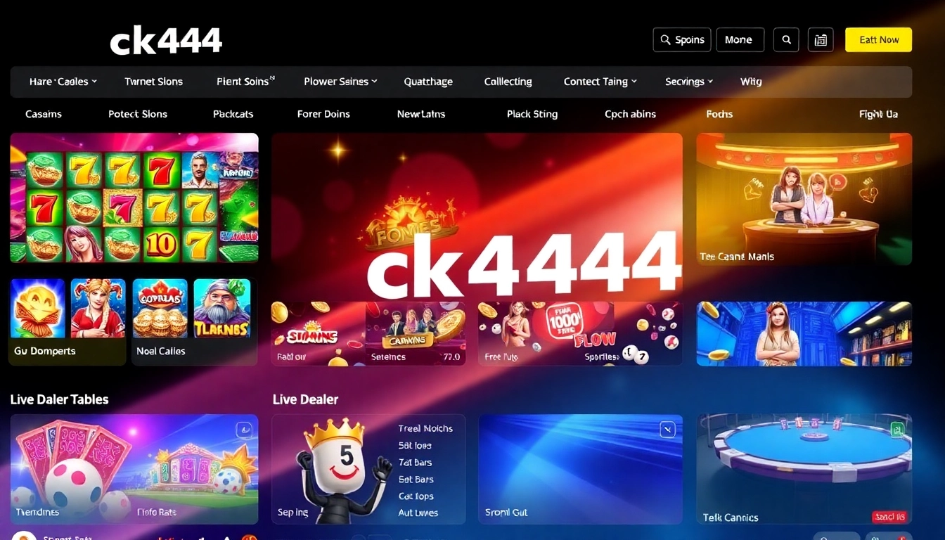 ck4444 online casino platform showcasing slots, live dealer, and sports betting in vibrant colors and sleek design for engaging gaming experience.