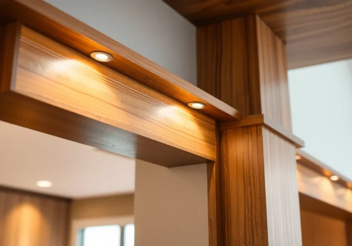 Finish trim enhances interior aesthetics with crisp, clean lines and detailed craftsmanship in a modern home setting.