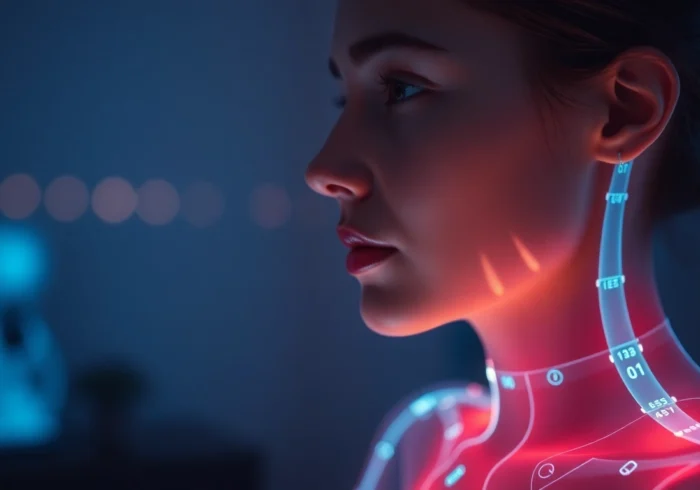 AI girlfriend engaging in a realistic and warm chat on a sleek digital interface, emphasizing intimacy and connection.