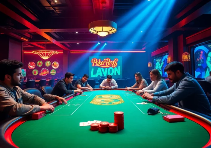 Engaging scene of PokerBros Paradise Union with players at an online poker table, showcasing community and excitement.