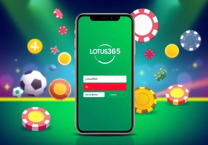 Secure Lotus365 ID login interface on mobile device showcasing sports betting and casino icons, highlighting easy access for Indian users.
