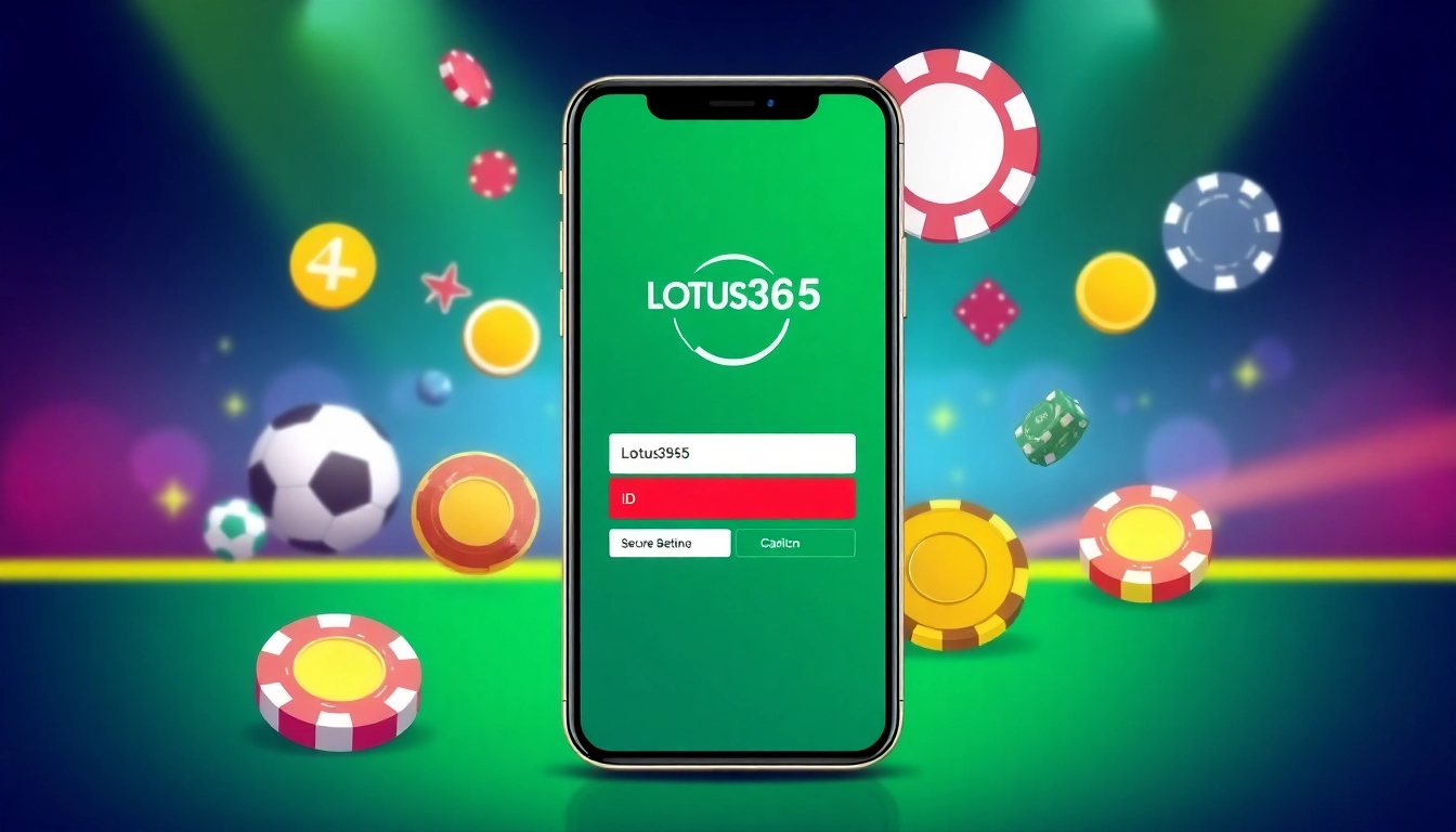 Secure Lotus365 ID login interface on mobile device showcasing sports betting and casino icons, highlighting easy access for Indian users.