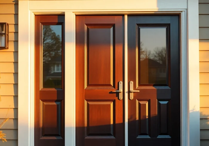 Hands-on front door replacement: installer fits a new door with modern hardware.