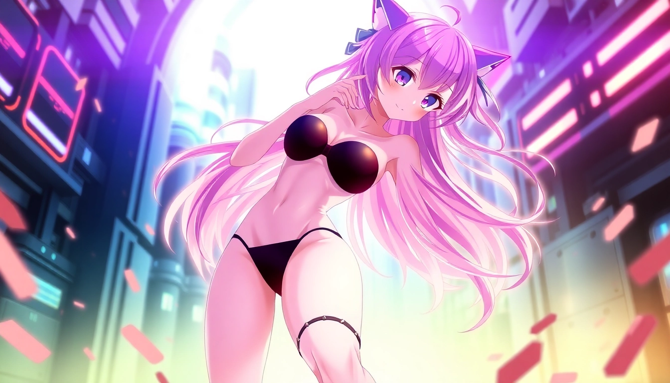 AI generated hentai depicting a detailed anime character in a dynamic pose within a vibrant, futuristic setting for immersive visual experience.