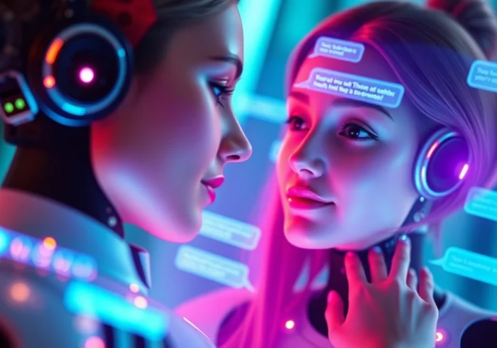 AI girlfriend engaging in a warm, unfiltered chat on a luminous device, showcasing realistic interaction and emotional connection.