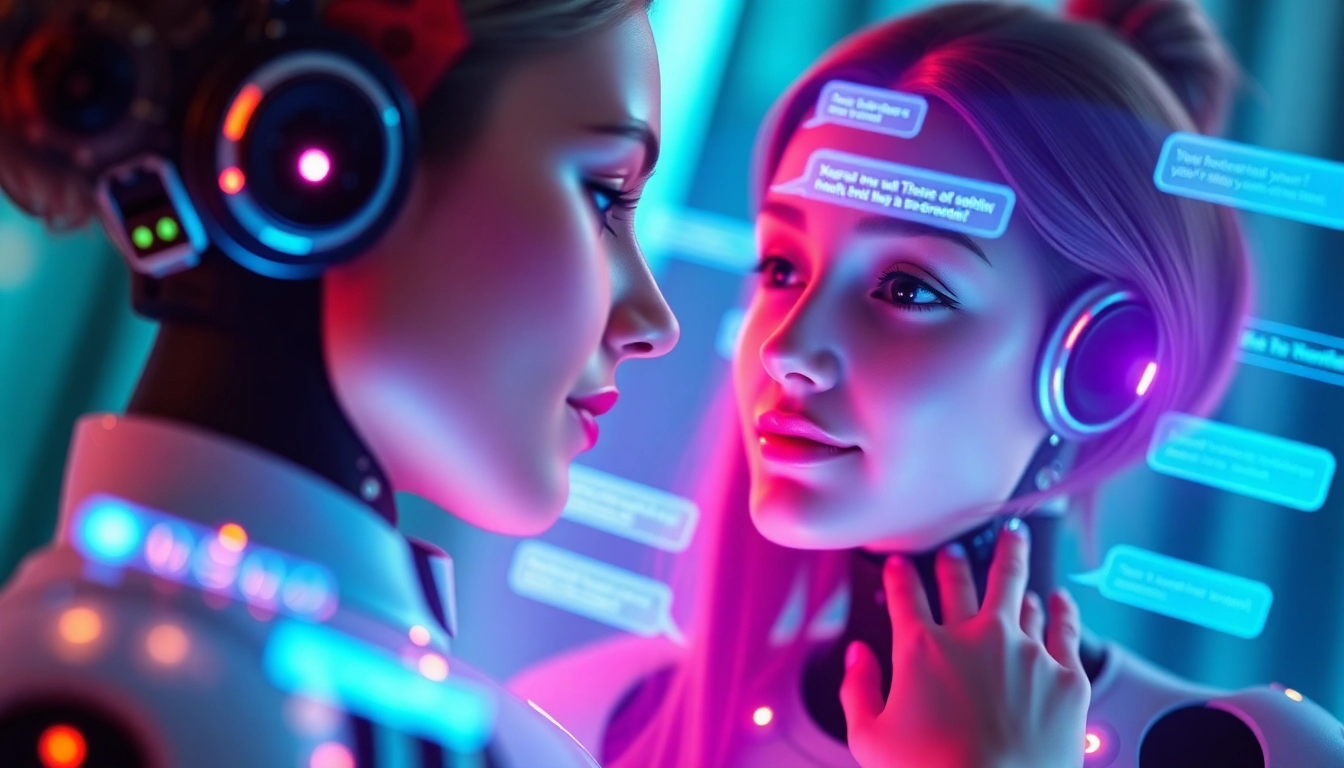 AI girlfriend engaging in a warm, unfiltered chat on a luminous device, showcasing realistic interaction and emotional connection.