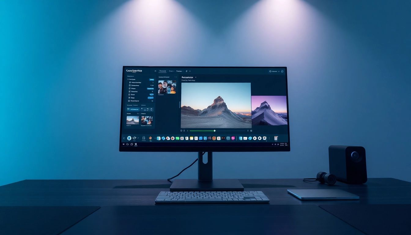 A futuristic workspace with Nano Banana AI interface displaying advanced image editing features on a sleek monitor.