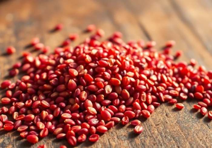 High-quality red quinoa seeds showcase their vibrant color and fresh texture for