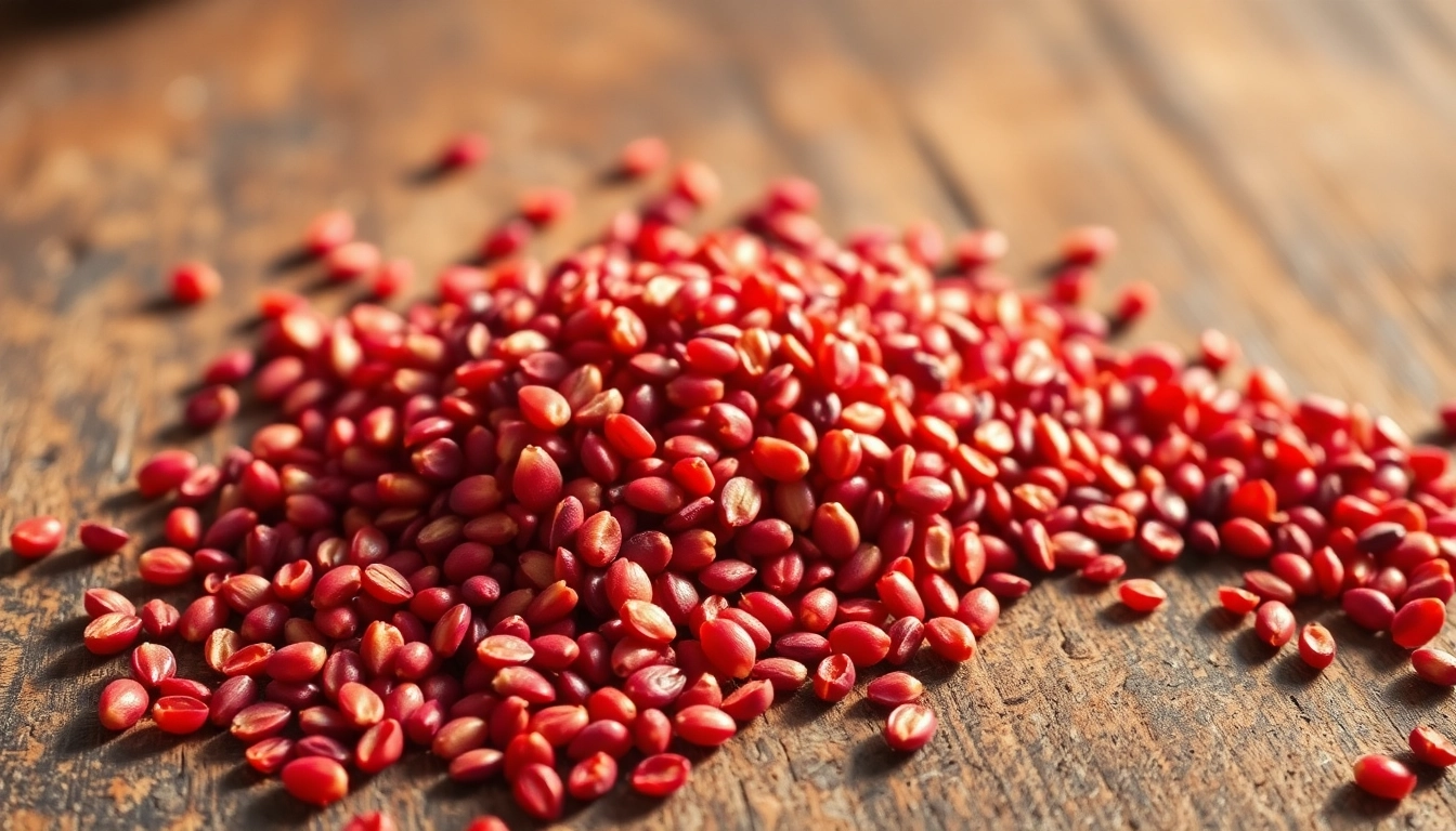 High-quality red quinoa seeds showcase their vibrant color and fresh texture for