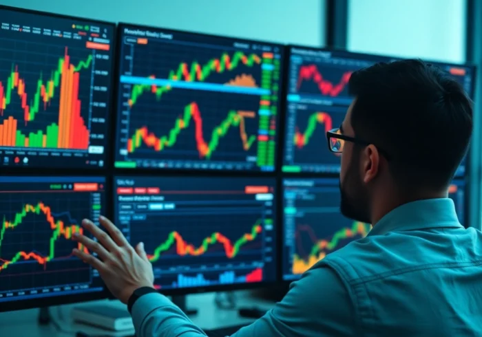 Trading view platform displaying real-time market charts with technical analysis tools for traders