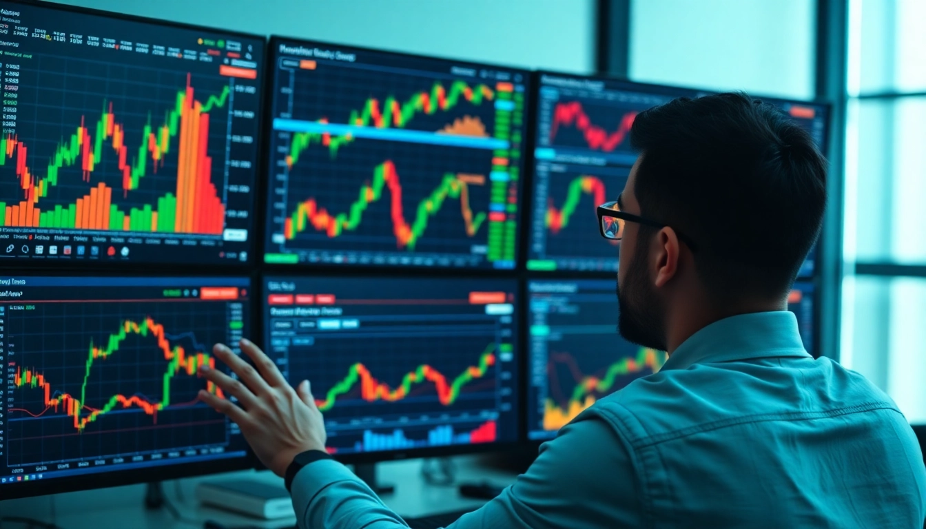 Trading view platform displaying real-time market charts with technical analysis tools for traders